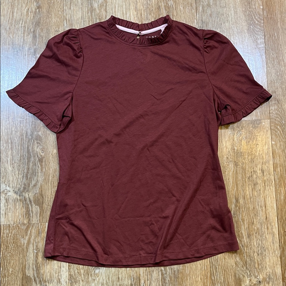 NEW Boden Supersoft Frill Detail T-Shirt Roasted Brown Cotton Short Sleeve Top - Picture 3 of 11